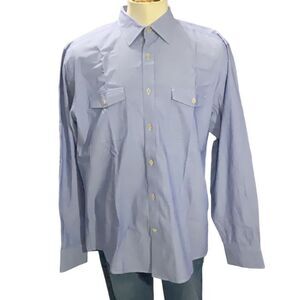 Joseph Abboud Men’s Long Sleeve Roll Tab Blue Pinstripe Button front Shirt Sz XL